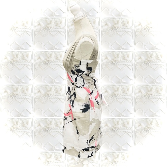 D. EXTERIOR | S | Abstract Italian Cotton Strapless One Shoulder Pink Grey Dress - Picture 4 of 12